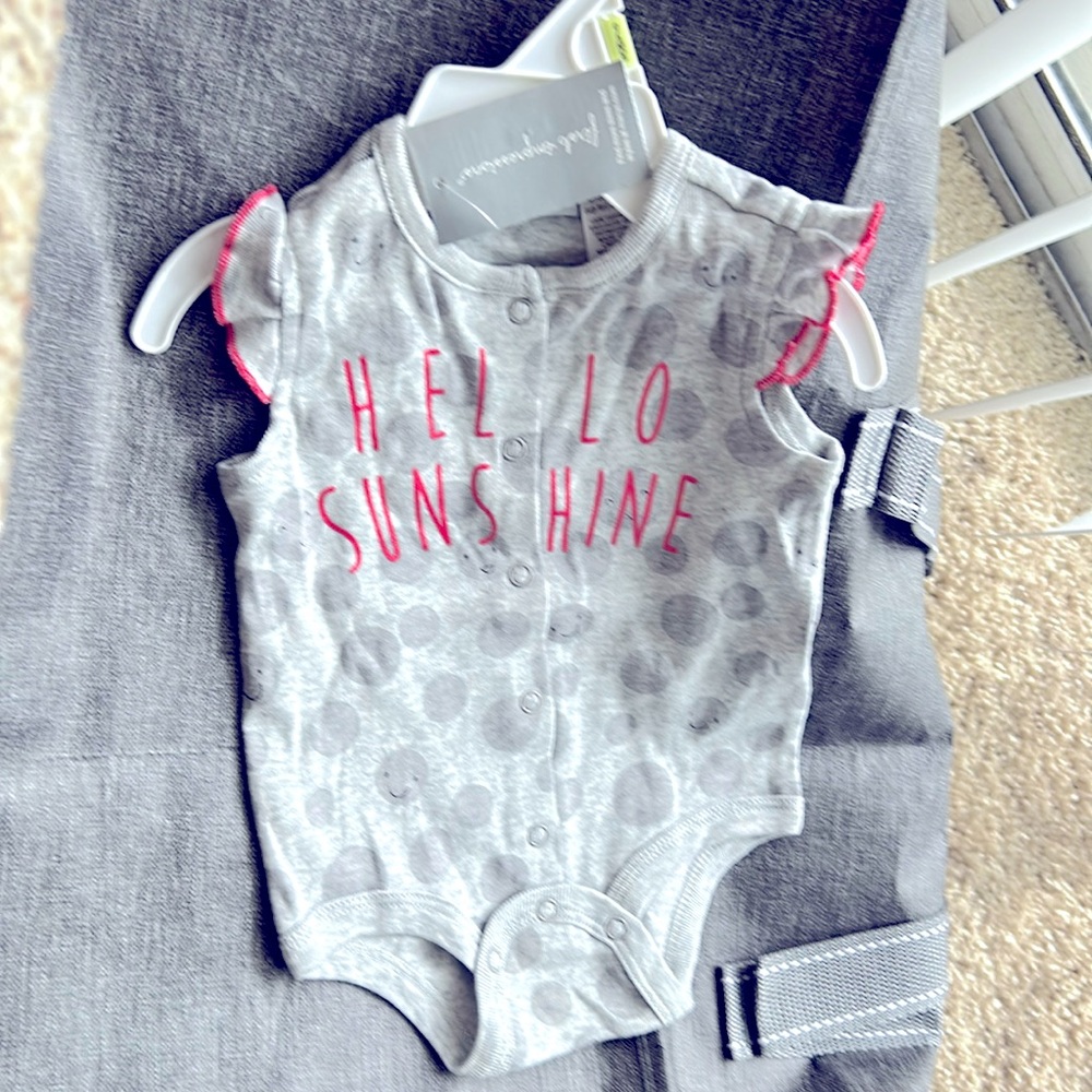 NEW Hello Sunshine Gray and Pink Baby Onesie